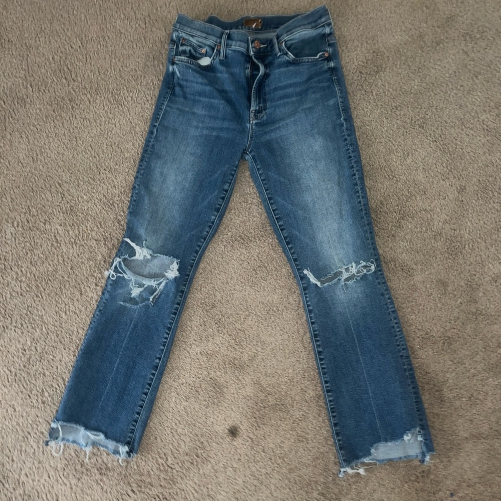 MOTHER Blue Distressed Ankle Jeans